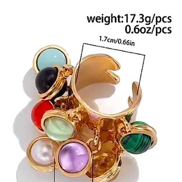 Gold Multicolor Charm Statement Ring - Picture 7 of 7